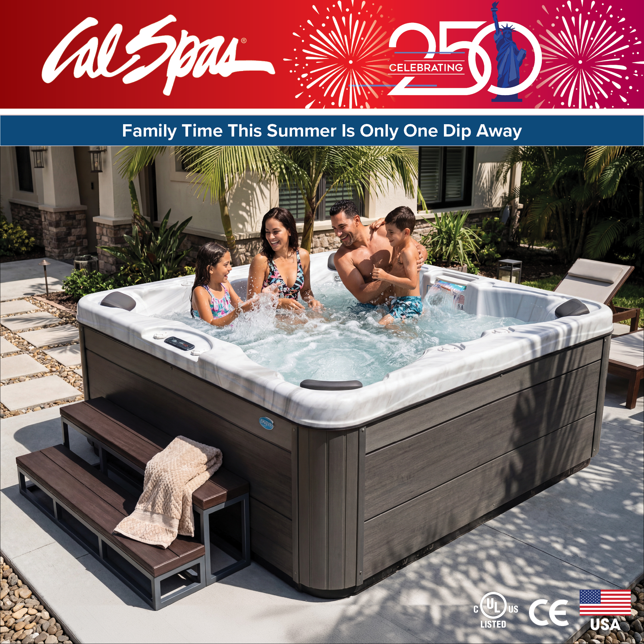 Calspas hot tub being used in a family setting - La Vale
